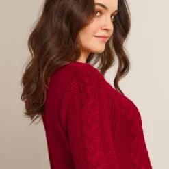 Trui En Vest<Blancheporte Trui in kabeltricot, ronde hals donkerrood