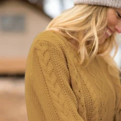 Trui En Vest<Blancheporte Trui in kabeltricot, ronde hals kerrie