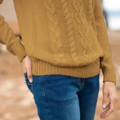 Trui En Vest<Blancheporte Trui in kabeltricot, ronde hals kerrie