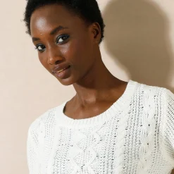 Trui En Vest<Blancheporte Trui in kabeltricot, ronde hals ecru