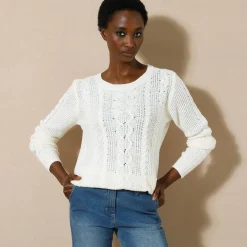 Trui En Vest<Blancheporte Trui in kabeltricot, ronde hals ecru