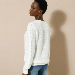 Trui En Vest<Blancheporte Trui in kabeltricot, ronde hals ecru