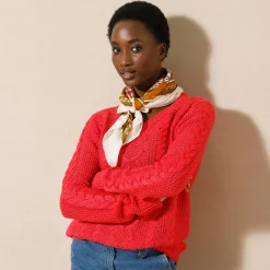 Trui En Vest<Blancheporte Trui in kabeltricot, ronde hals rood