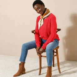 Trui En Vest<Blancheporte Trui in kabeltricot, ronde hals rood