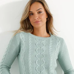 Trui En Vest<Blancheporte Trui in kabeltricot, ronde hals grijsgroen