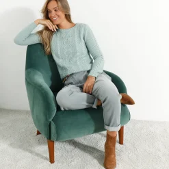Trui En Vest<Blancheporte Trui in kabeltricot, ronde hals grijsgroen