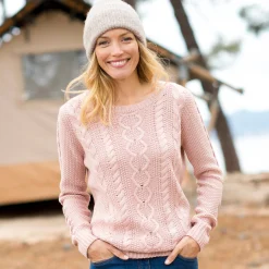 Trui En Vest<Blancheporte Trui in kabeltricot, ronde hals poederroze