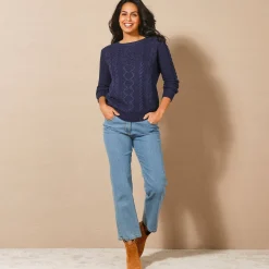 Trui En Vest<Blancheporte Trui in kabeltricot, ronde hals marine