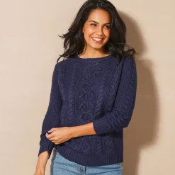 Trui En Vest<Blancheporte Trui in kabeltricot, ronde hals marine