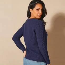 Trui En Vest<Blancheporte Trui in kabeltricot, ronde hals marine