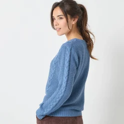 Trui En Vest<Blancheporte Trui in kabeltricot, ronde hals jeansblauw