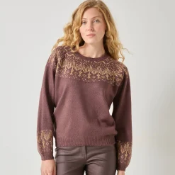 Feestoutfits Dames|Trui En Vest<Blancheporte Trui in koperkleurige jacquard, met mohairtouch chocolade / koper