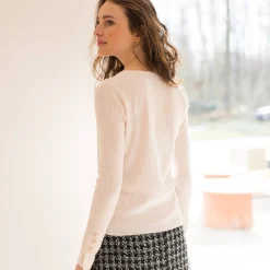 Trui En Vest<Blancheporte Trui in kouseribbeltricot, met officiersknopen ecru