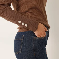 Trui En Vest<Blancheporte Trui in kouseribbeltricot, met officiersknopen chocolade