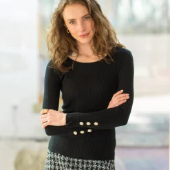 Trui En Vest<Blancheporte Trui in kouseribbeltricot, met officiersknopen zwart