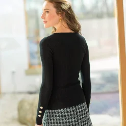 Trui En Vest<Blancheporte Trui in kouseribbeltricot, met officiersknopen zwart