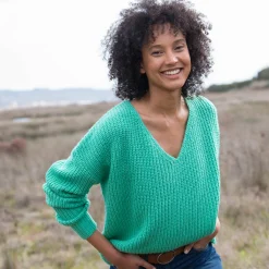 Trui En Vest<Blancheporte Trui in loose model met V-hals, patenttricot met zachte touch smaragdgroen