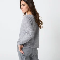 Trui En Vest<Blancheporte Trui in loose model met V-hals, patenttricot met zachte touch chiné grijs
