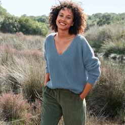 Trui En Vest<Blancheporte Trui in loose model met V-hals, patenttricot met zachte touch blauw