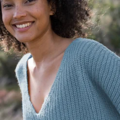 Trui En Vest<Blancheporte Trui in loose model met V-hals, patenttricot met zachte touch blauw