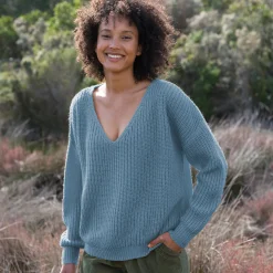 Trui En Vest<Blancheporte Trui in loose model met V-hals, patenttricot met zachte touch blauw
