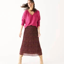 Trui En Vest<Blancheporte Trui in loose model met V-hals, patenttricot met zachte touch framboos