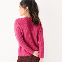 Trui En Vest<Blancheporte Trui in loose model met V-hals, patenttricot met zachte touch framboos