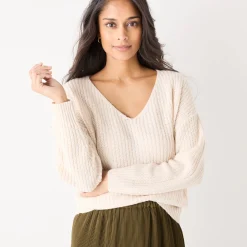 Trui En Vest<Blancheporte Trui in loose model met V-hals, patenttricot met zachte touch ecru