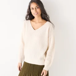 Trui En Vest<Blancheporte Trui in loose model met V-hals, patenttricot met zachte touch ecru