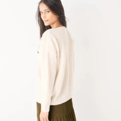 Trui En Vest<Blancheporte Trui in loose model met V-hals, patenttricot met zachte touch ecru