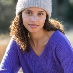Trui En Vest<Blancheporte Trui in loose model met V-hals, patenttricot met zachte touch paars