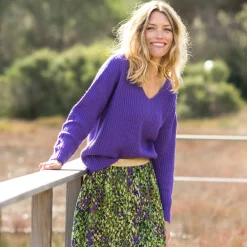 Trui En Vest<Blancheporte Trui in loose model met V-hals, patenttricot met zachte touch paars