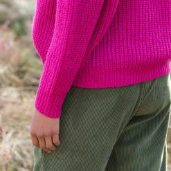 Trui En Vest<Blancheporte Trui in loose model met V-hals, patenttricot met zachte touch fuchsiaroze