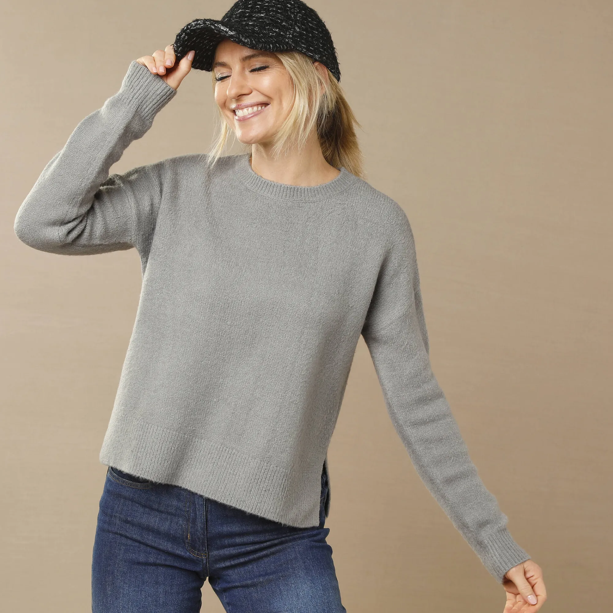 Trui En Vest<Blancheporte Trui in loose volume, met zijsplitten chiné grijs