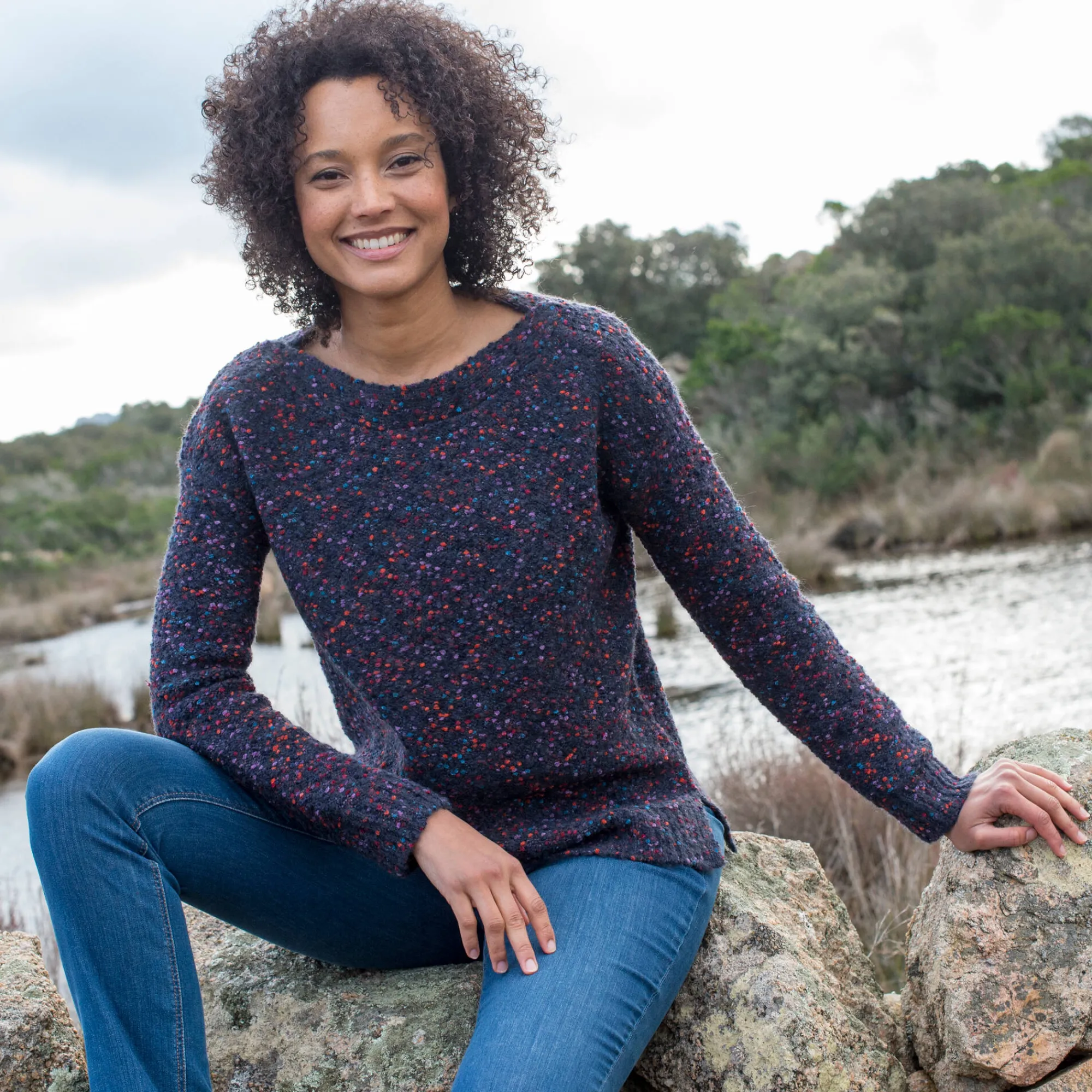 Trui En Vest<Blancheporte Trui in lusjestricot met boothals marine