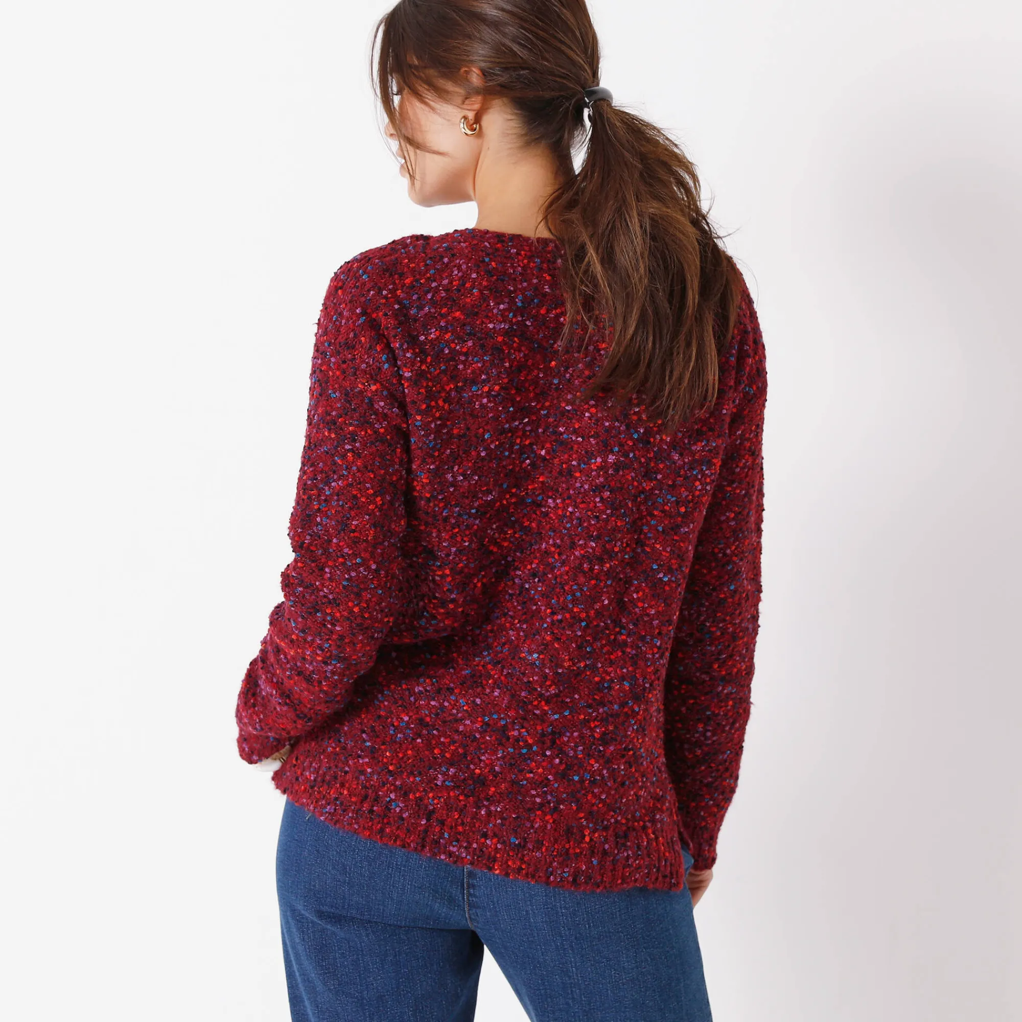 Trui En Vest<Blancheporte Trui in lusjestricot met boothals pruim