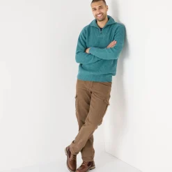 Feestoutfits Heren|Trui En Vest<Blancheporte Trui in patentsteek met truckerskraag gespikkeld celadon