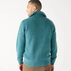 Feestoutfits Heren|Trui En Vest<Blancheporte Trui in patentsteek met truckerskraag gespikkeld celadon