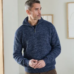 Feestoutfits Heren|Trui En Vest<Blancheporte Trui in patentsteek met truckerskraag gespikkeld blauw