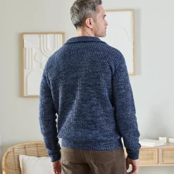 Feestoutfits Heren|Trui En Vest<Blancheporte Trui in patentsteek met truckerskraag gespikkeld blauw