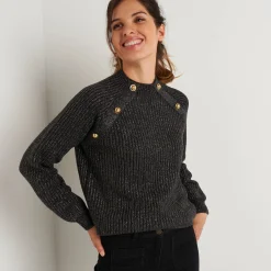 Feestoutfits Dames|Trui En Vest<Blancheporte Trui in patenttricot en glanzende draad, met knopen chiné antraciet