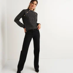 Feestoutfits Dames|Trui En Vest<Blancheporte Trui in patenttricot en glanzende draad, met knopen chiné antraciet