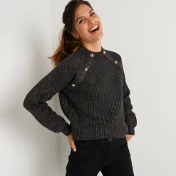 Feestoutfits Dames|Trui En Vest<Blancheporte Trui in patenttricot en glanzende draad, met knopen chiné antraciet