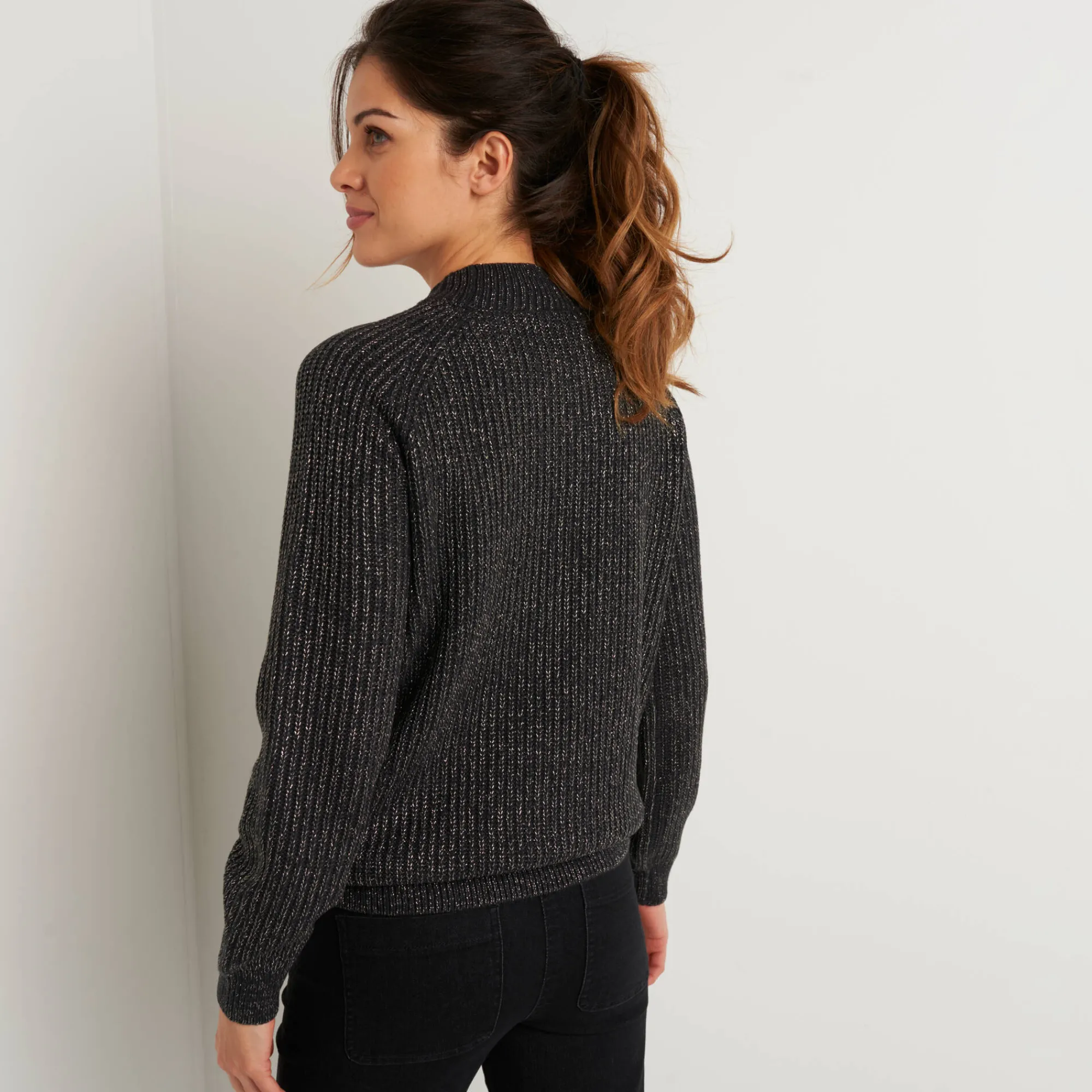 Feestoutfits Dames|Trui En Vest<Blancheporte Trui in patenttricot en glanzende draad, met knopen chiné antraciet
