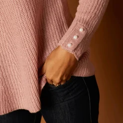 Trui En Vest<Blancheporte Trui in patenttricot met uitlopend model met zachte touch poederroze