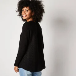 Trui En Vest<Blancheporte Trui in patenttricot met uitlopend model met zachte touch zwart