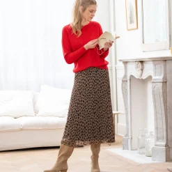 Trui En Vest<Blancheporte Trui in patenttricot met ronde hals, details met ajour rood