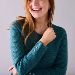 Trui En Vest<Blancheporte Trui in patenttricot met uitlopend model met zachte touch saliegroen