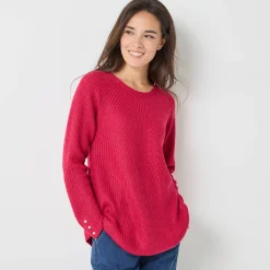 Trui En Vest<Blancheporte Trui in patenttricot met uitlopend model met zachte touch framboos