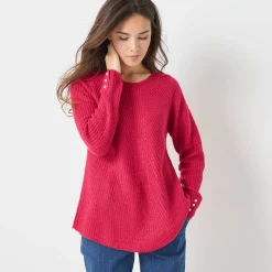 Trui En Vest<Blancheporte Trui in patenttricot met uitlopend model met zachte touch framboos